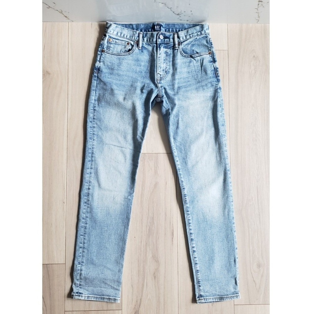 Gap Jeans Mens 28x30 Light Blue Vintage Wash Slim Straight Leg Preppy Denim